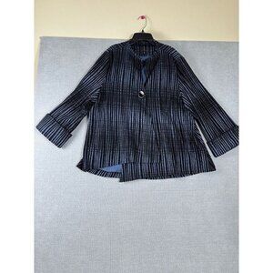 IC By Connie K Women's 2X Open-Front Black & Blue Striped Knit Cardigan Jacket